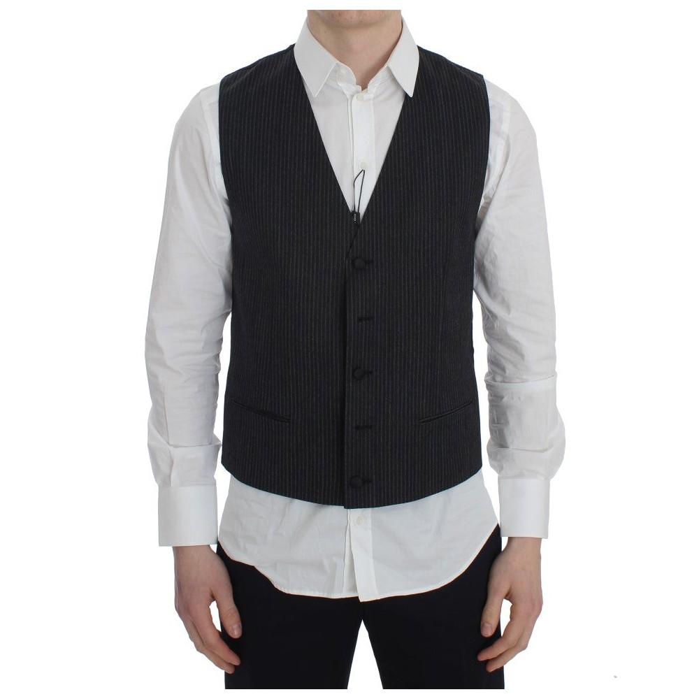 Dolce & Gabbana Elegante Graue Gestreifte Wollweste