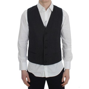 Dolce & Gabbana Elegante Graue Gestreifte Wollweste
