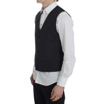 Dolce & Gabbana Elegante Graue Gestreifte Wollweste