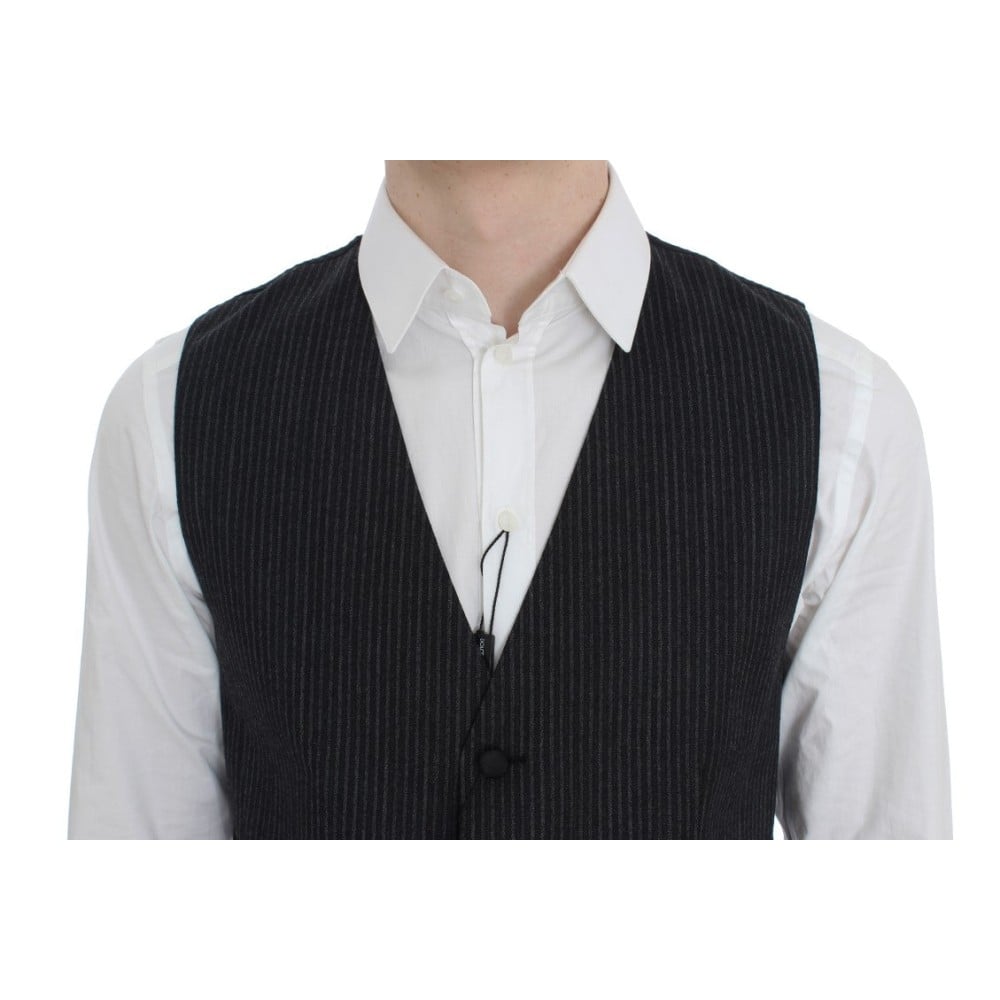 Dolce & Gabbana Elegante Graue Gestreifte Wollweste