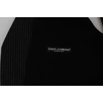 Dolce & Gabbana Elegante Graue Gestreifte Wollweste