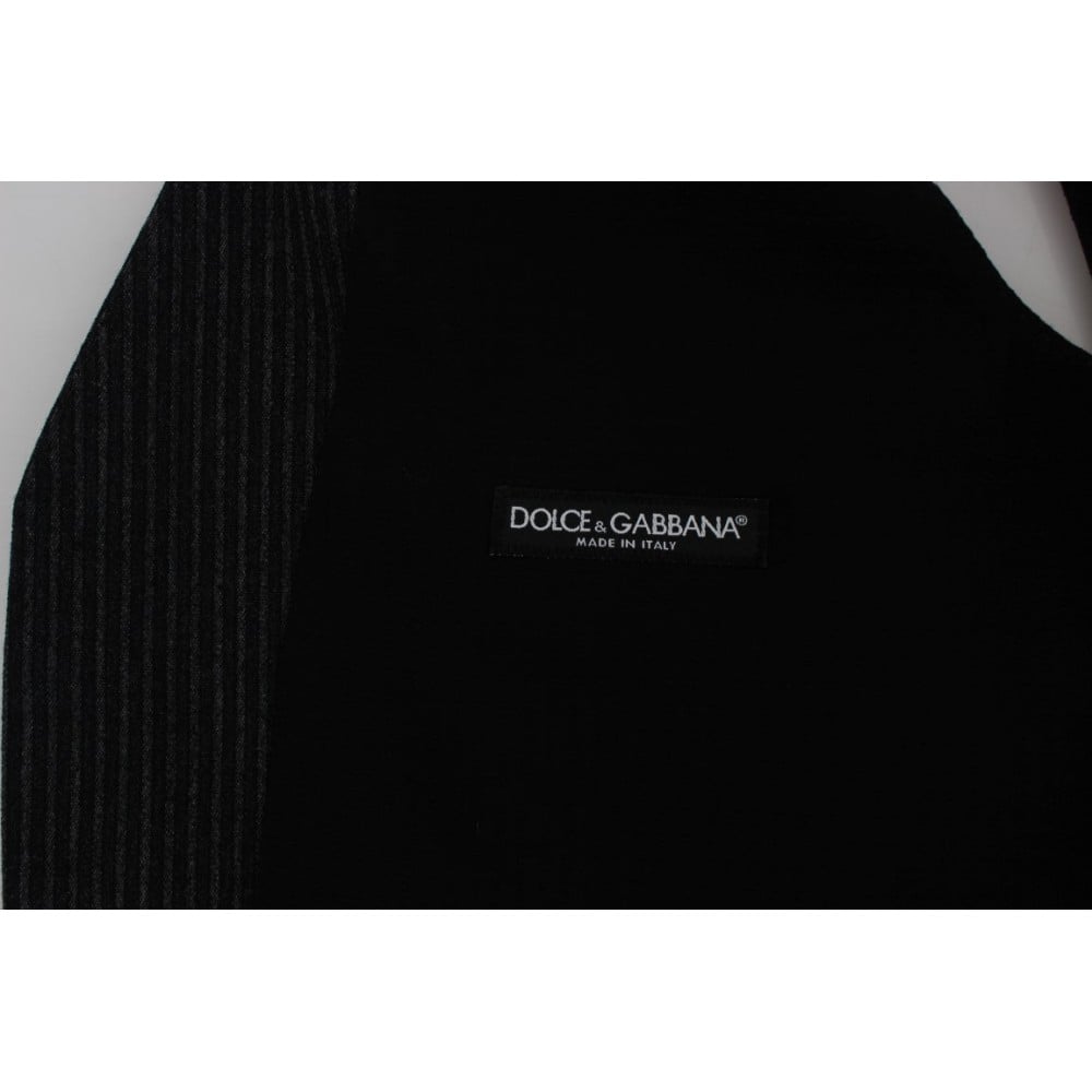 Dolce & Gabbana Elegante Graue Gestreifte Wollweste