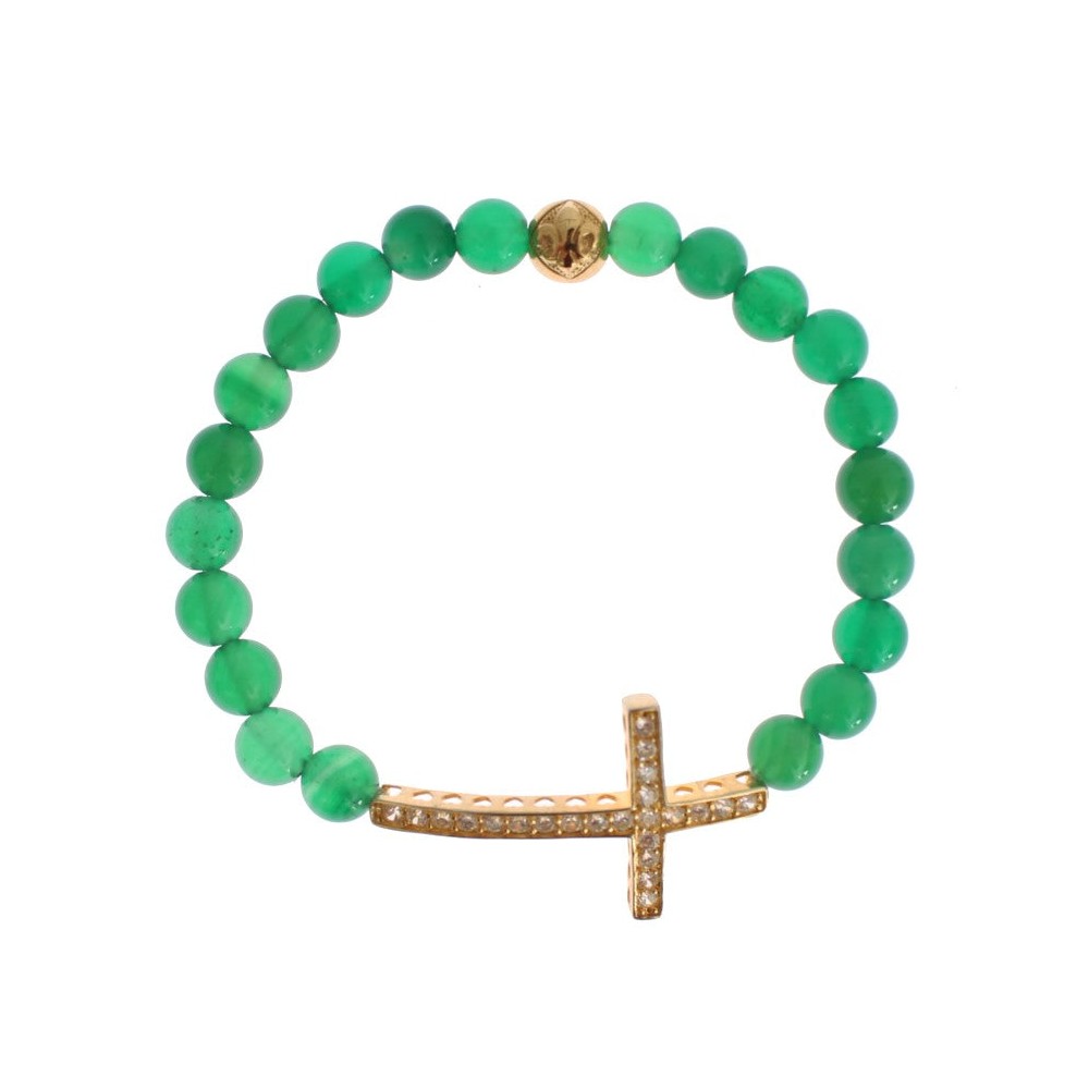 Nialaya Elegantes Armband aus grüner Jade und vergoldeter Perle