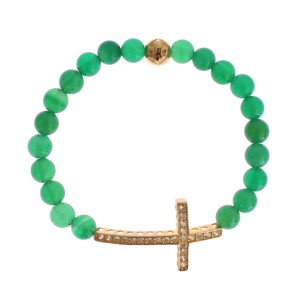 Nialaya Elegantes Armband aus grüner Jade und vergoldeter Perle