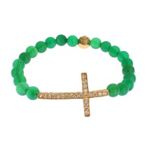 Nialaya Elegantes Armband aus grüner Jade und vergoldeter Perle