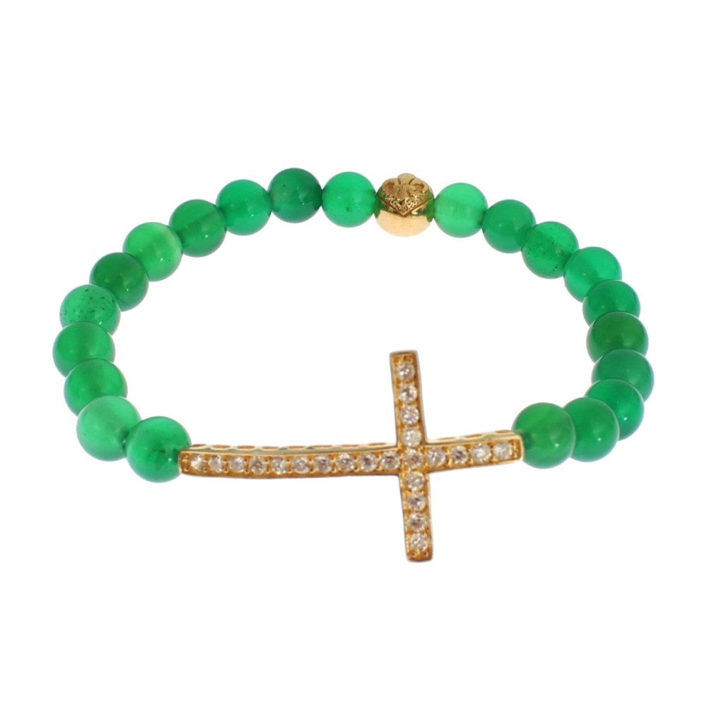 Nialaya Elegantes Armband aus grüner Jade und vergoldeter Perle