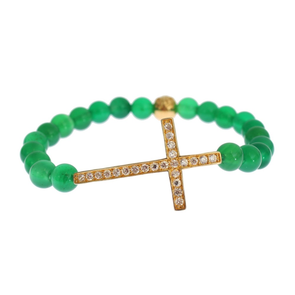 Nialaya Elegantes Armband aus grüner Jade und vergoldeter Perle