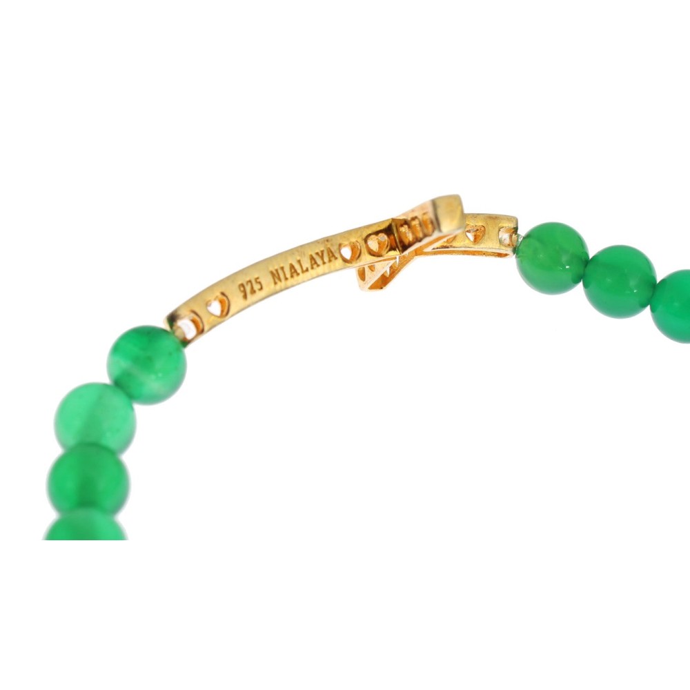 Nialaya Elegantes Armband aus grüner Jade und vergoldeter Perle