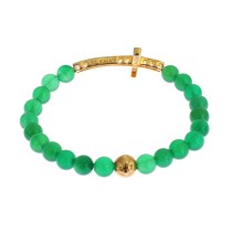 Nialaya Elegantes Armband aus grüner Jade und vergoldeter Perle