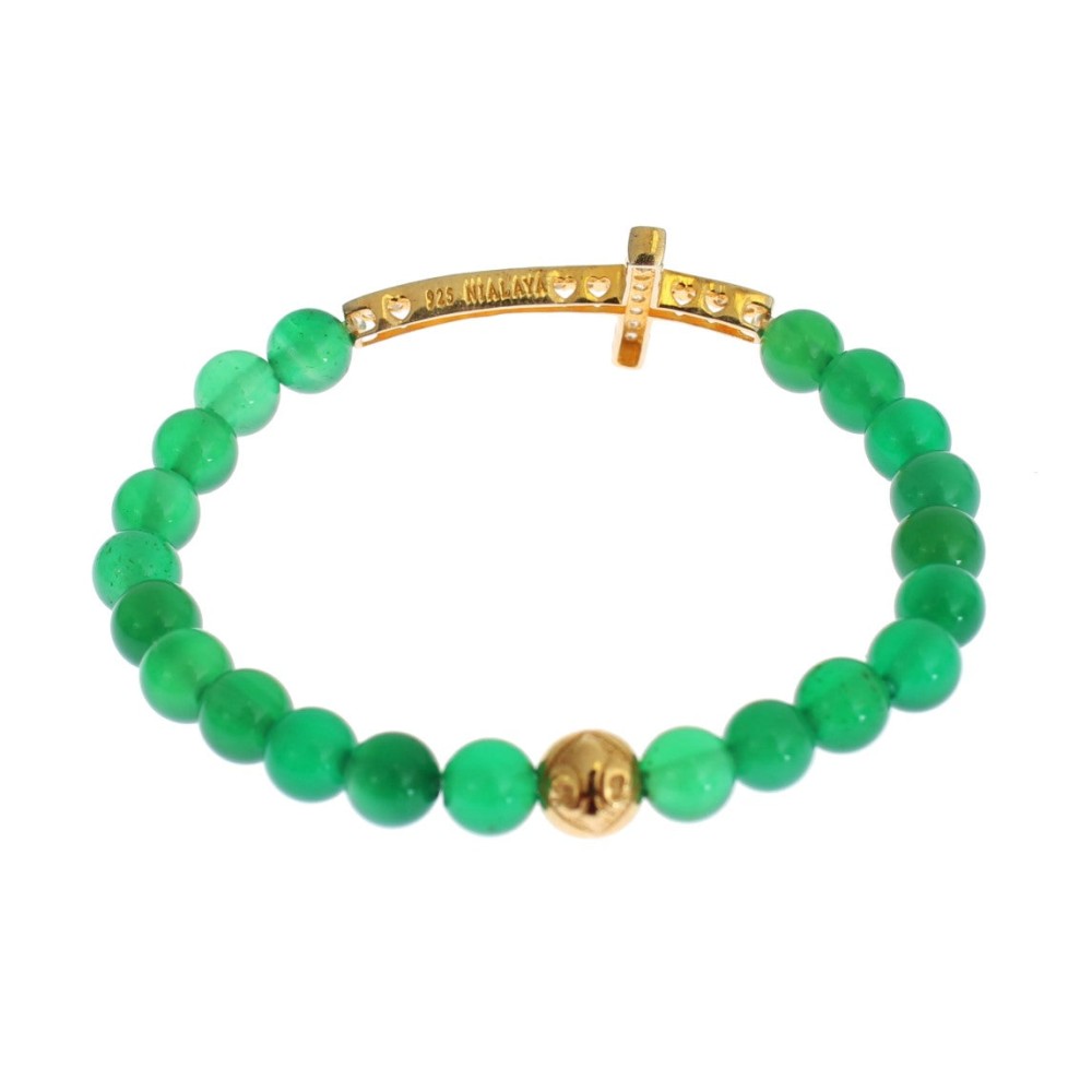 Nialaya Elegantes Armband aus grüner Jade und vergoldeter Perle