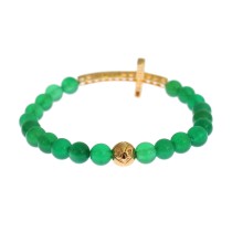 Nialaya Elegantes Armband aus grüner Jade und vergoldeter Perle