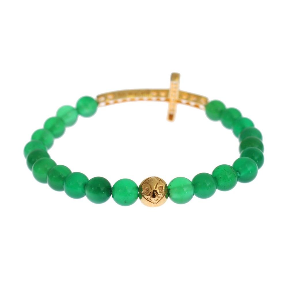 Nialaya Elegantes Armband aus grüner Jade und vergoldeter Perle
