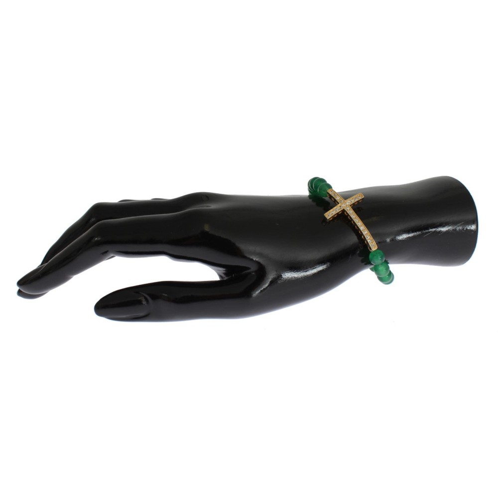 Nialaya Elegantes Armband aus grüner Jade und vergoldeter Perle