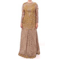 Lanre Da Silva Ajayi Exquisites Maxikleid aus goldener Spitze mit Kristallen