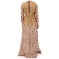 Lanre Da Silva Ajayi Exquisites Maxikleid aus goldener Spitze mit Kristallen