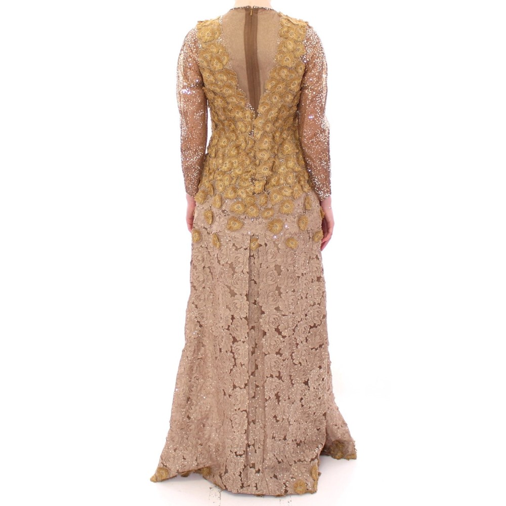 Lanre Da Silva Ajayi Exquisites Maxikleid aus goldener Spitze mit Kristallen