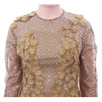 Lanre Da Silva Ajayi Exquisites Maxikleid aus goldener Spitze mit Kristallen