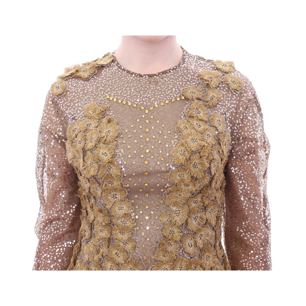 Lanre Da Silva Ajayi Exquisites Maxikleid aus goldener Spitze mit Kristallen