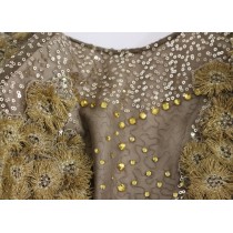 Lanre Da Silva Ajayi Exquisites Maxikleid aus goldener Spitze mit Kristallen