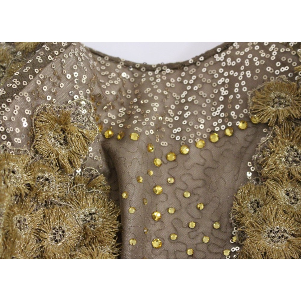 Lanre Da Silva Ajayi Exquisites Maxikleid aus goldener Spitze mit Kristallen