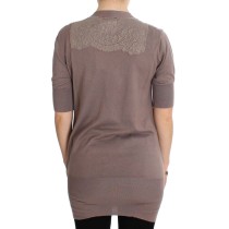 PINK MEMORIES Eleganter lilafarbener Baumwollspitzen-Strickpullover
