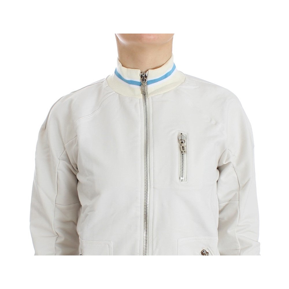 John Galliano Elegante weiße Strickjacke mit Reißverschluss