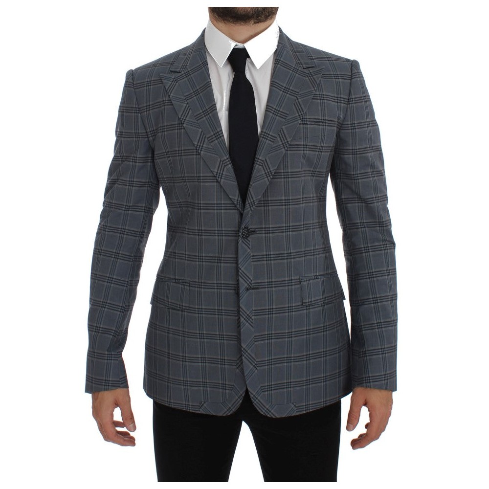 Dolce & Gabbana Eleganter blau karierter Blazer in schmaler Passform