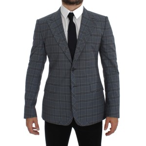 Dolce & Gabbana Eleganter blau karierter Blazer in schmaler Passform