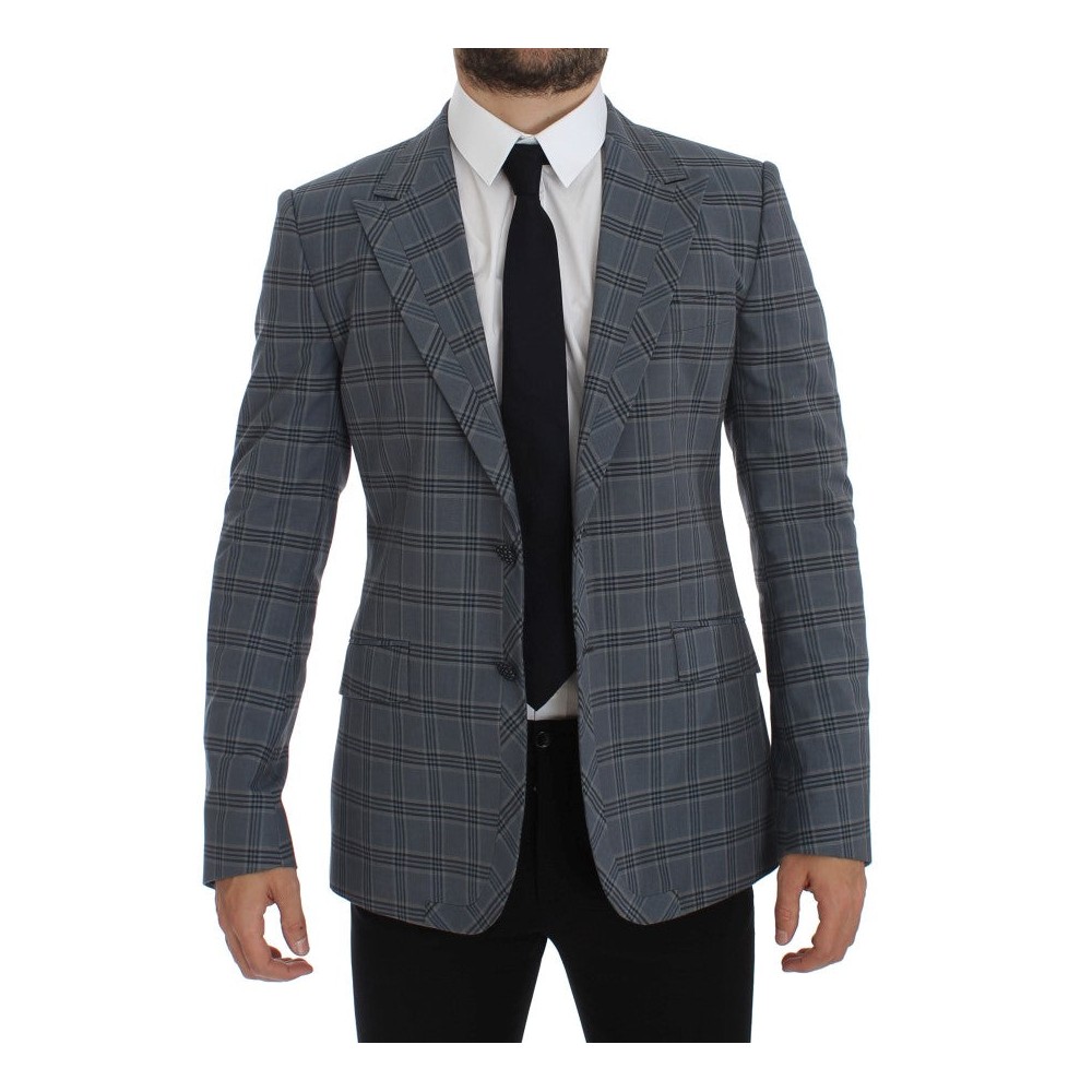 Dolce & Gabbana Eleganter blau karierter Blazer in schmaler Passform