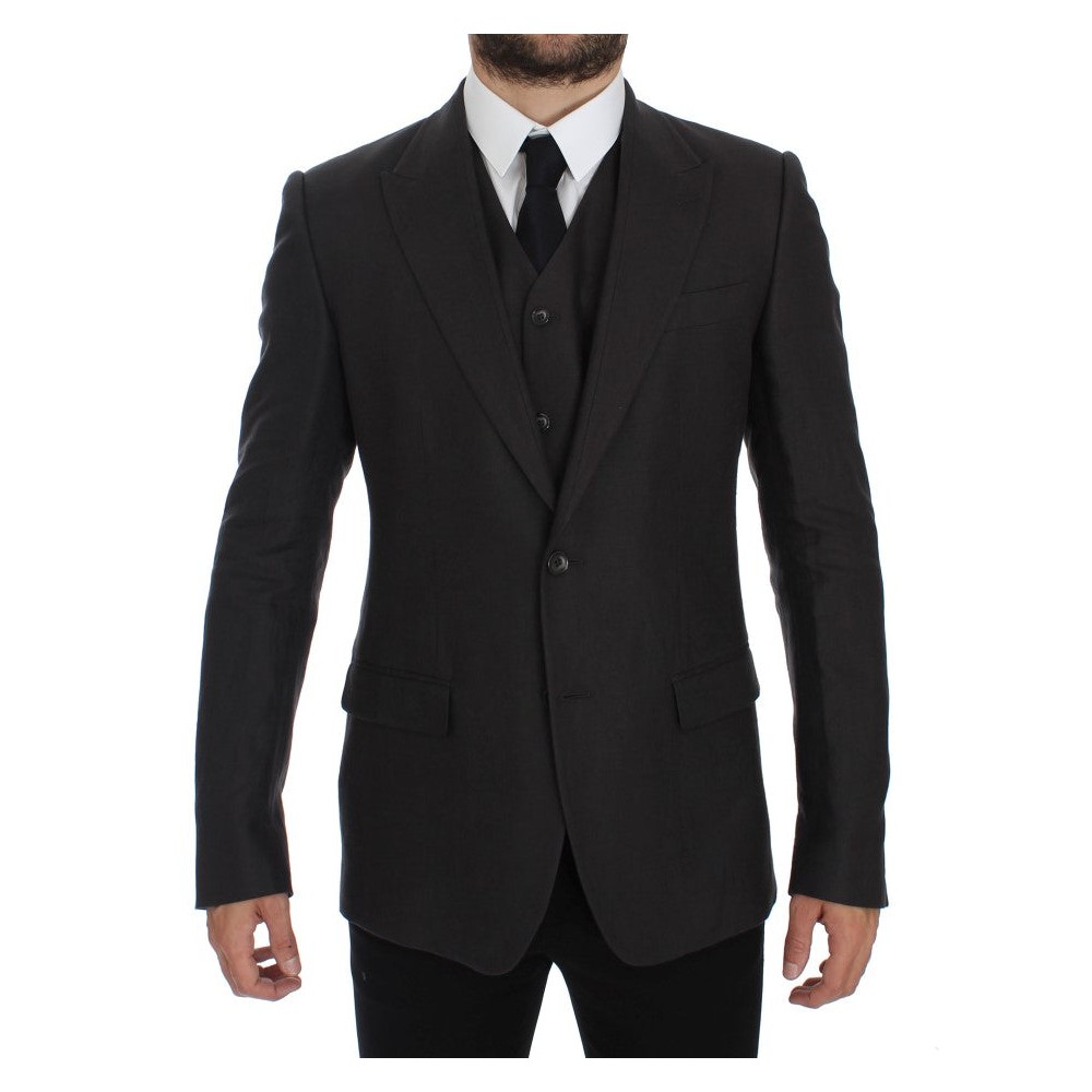 Dolce & Gabbana Eleganter grauer Leinenblazer und Weste in schmaler Passform