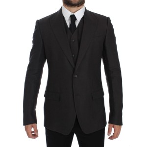 Dolce & Gabbana Eleganter grauer Leinenblazer und Weste in schmaler Passform