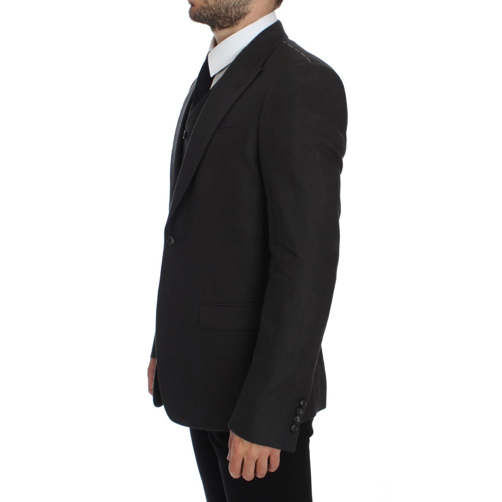 Dolce & Gabbana Eleganter grauer Leinenblazer und Weste in schmaler Passform