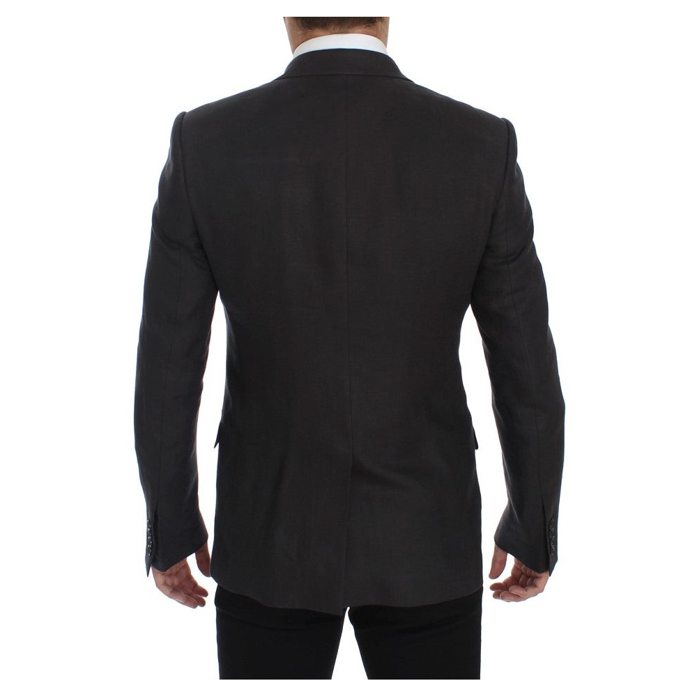 Dolce & Gabbana Eleganter grauer Leinenblazer und Weste in schmaler Passform