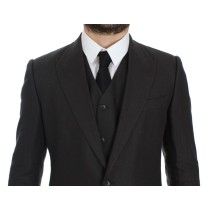 Dolce & Gabbana Eleganter grauer Leinenblazer und Weste in schmaler Passform