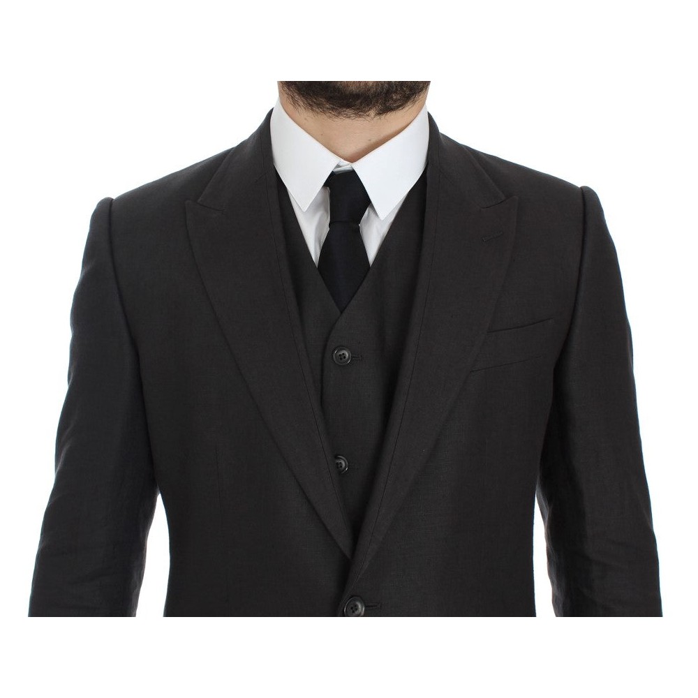Dolce & Gabbana Eleganter grauer Leinenblazer und Weste in schmaler Passform
