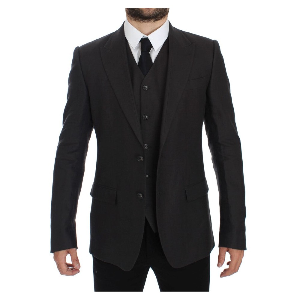 Dolce & Gabbana Eleganter grauer Leinenblazer und Weste in schmaler Passform