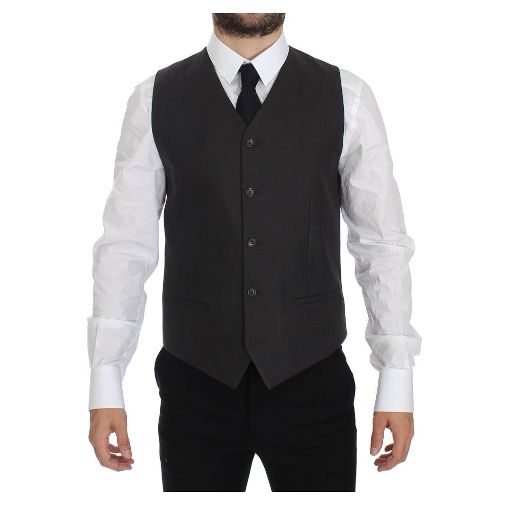 Dolce & Gabbana Eleganter grauer Leinenblazer und Weste in schmaler Passform