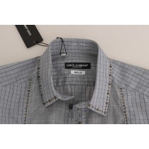 Dolce & Gabbana Elegantes graues kariertes Slim Fit Freizeithemd