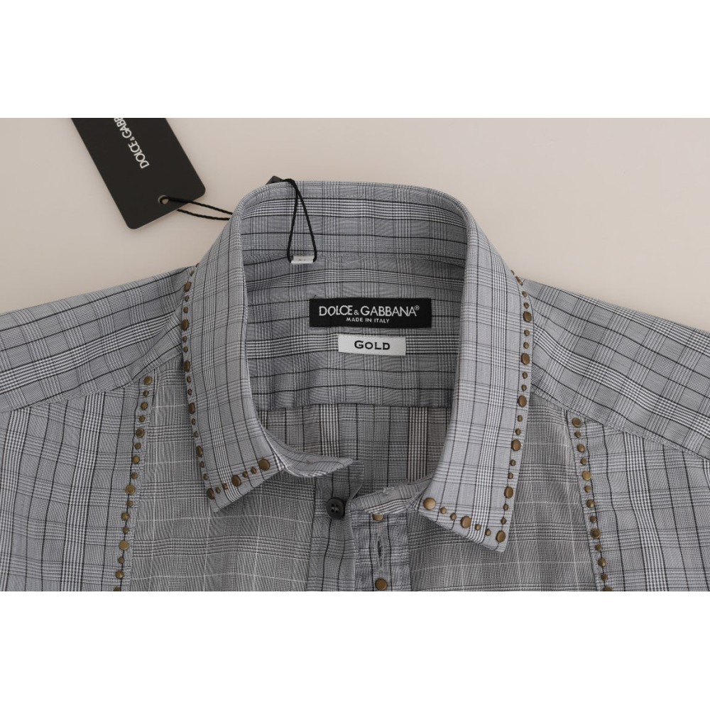 Dolce & Gabbana Elegantes graues kariertes Slim Fit Freizeithemd