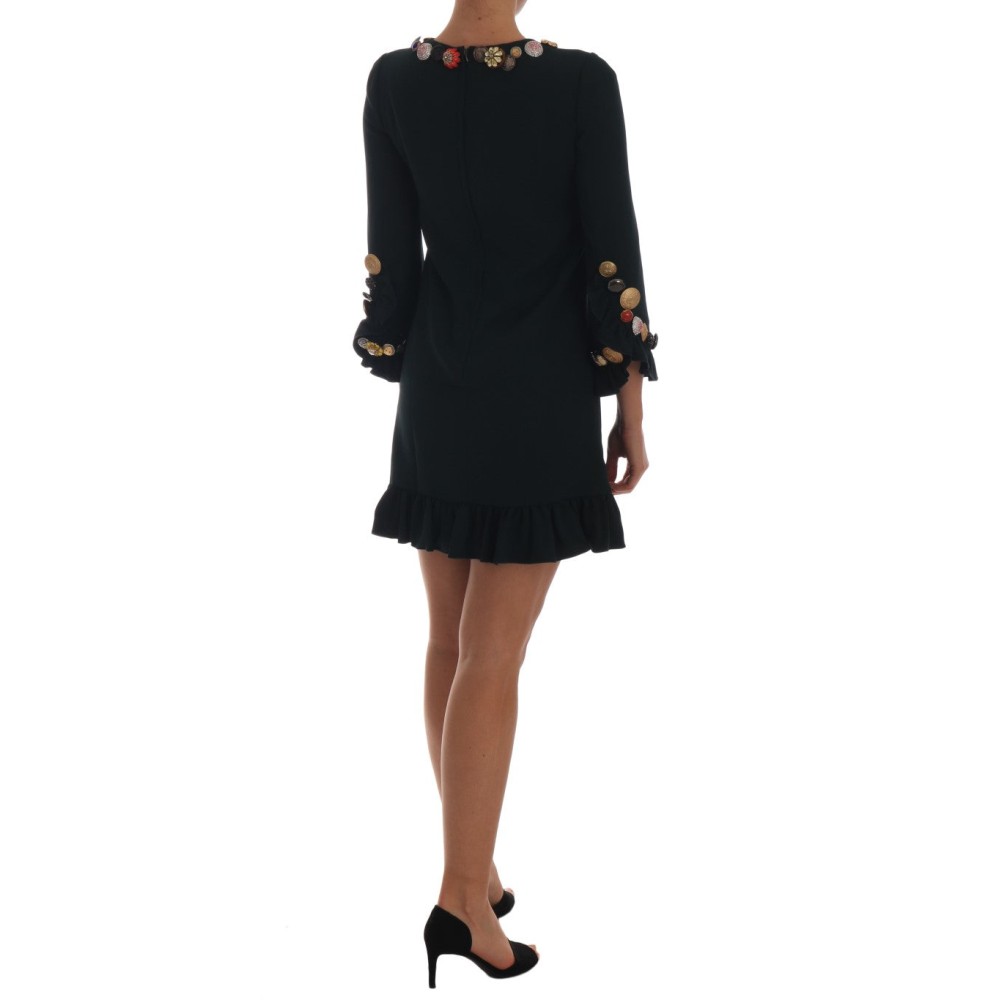 Dolce & Gabbana Smaragdfarbenes, kristallverziertes Kleid in A-Linie