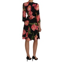 Dolce & Gabbana Elegantes schwarzes Etuikleid mit rosa Tulpenprint