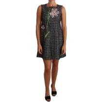 Dolce & Gabbana Shiftkleid mit Hahnentrittmuster und Blumenapplikationen
