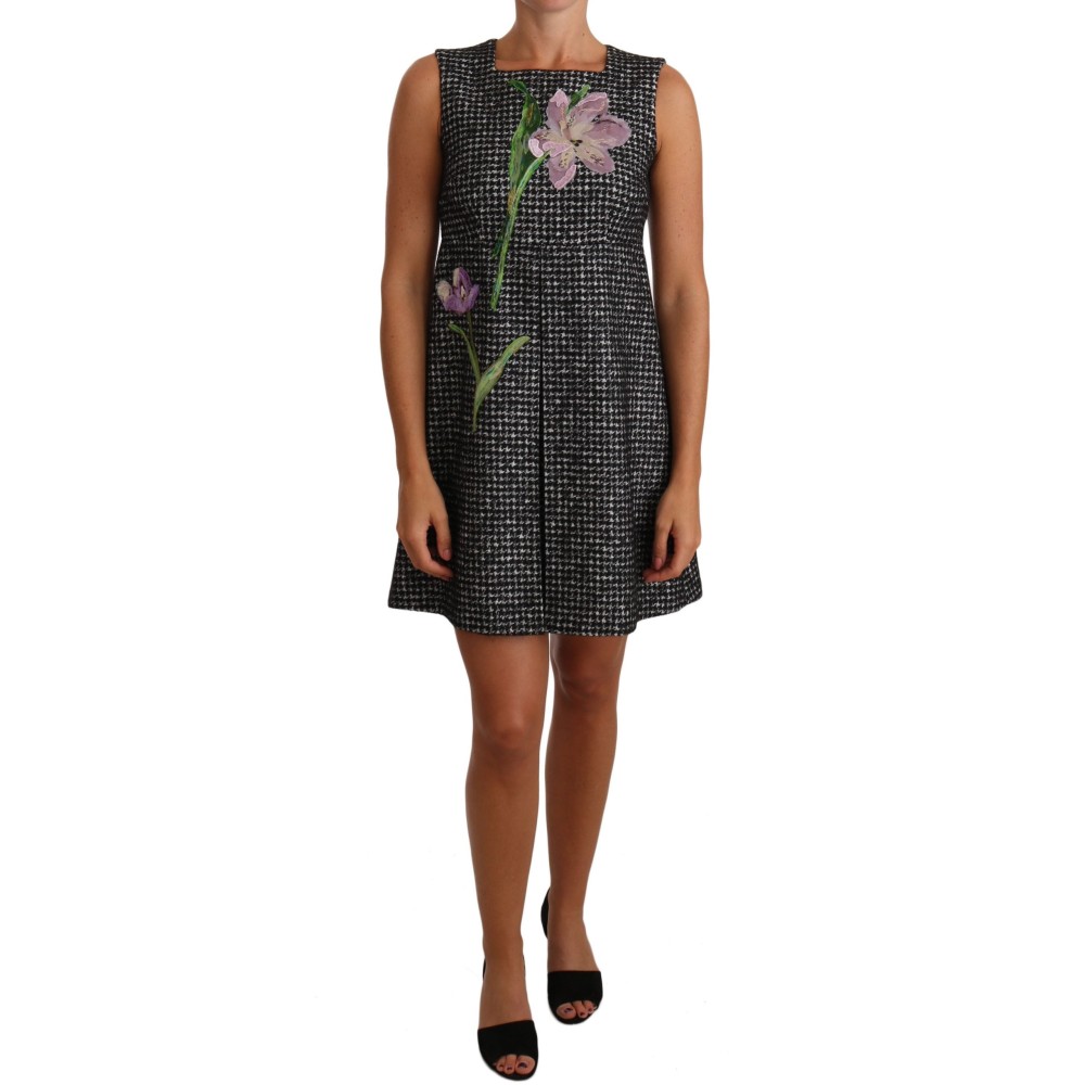 Dolce & Gabbana Shiftkleid mit Hahnentrittmuster und Blumenapplikationen