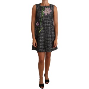 Dolce & Gabbana Shiftkleid mit Hahnentrittmuster und Blumenapplikationen