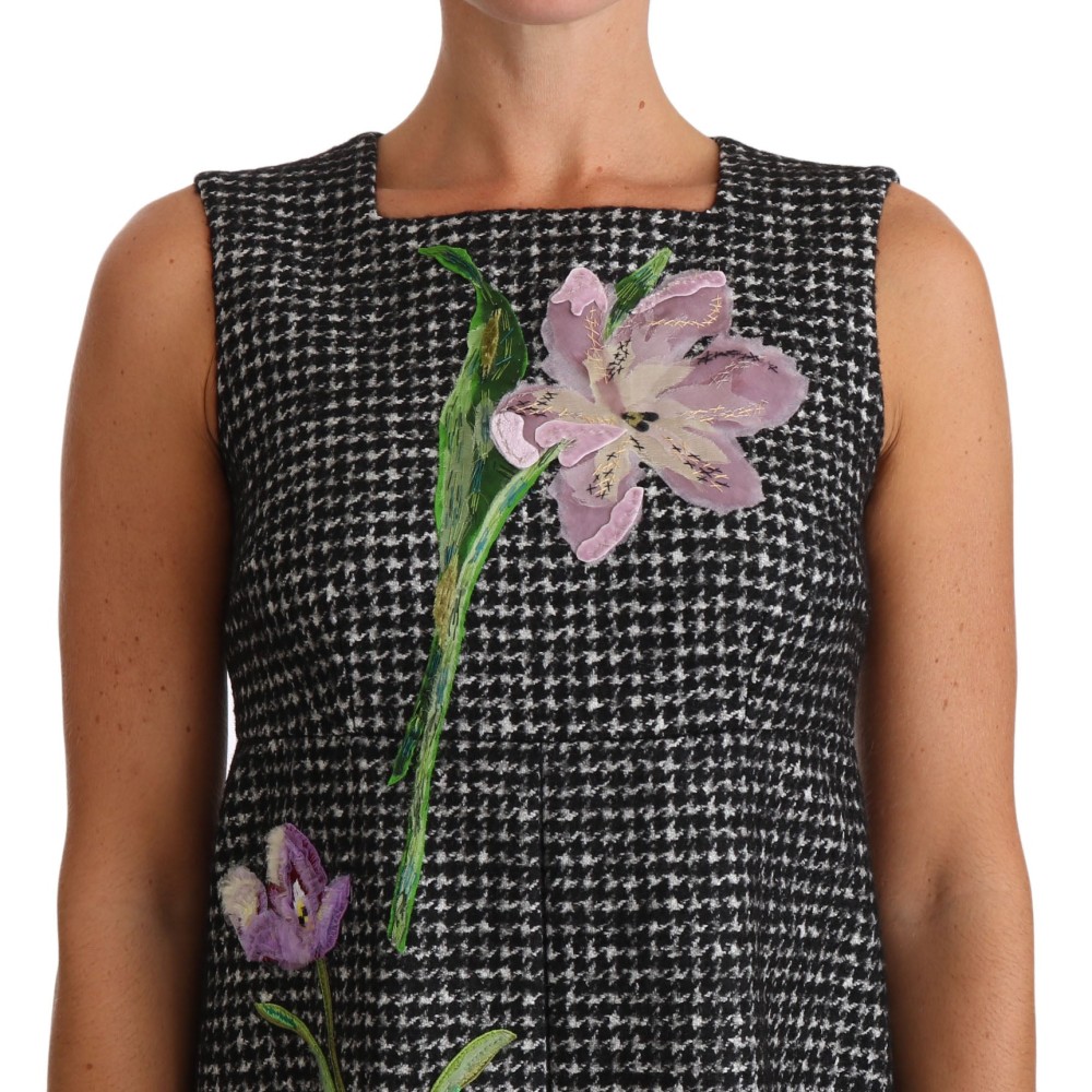 Dolce & Gabbana Shiftkleid mit Hahnentrittmuster und Blumenapplikationen