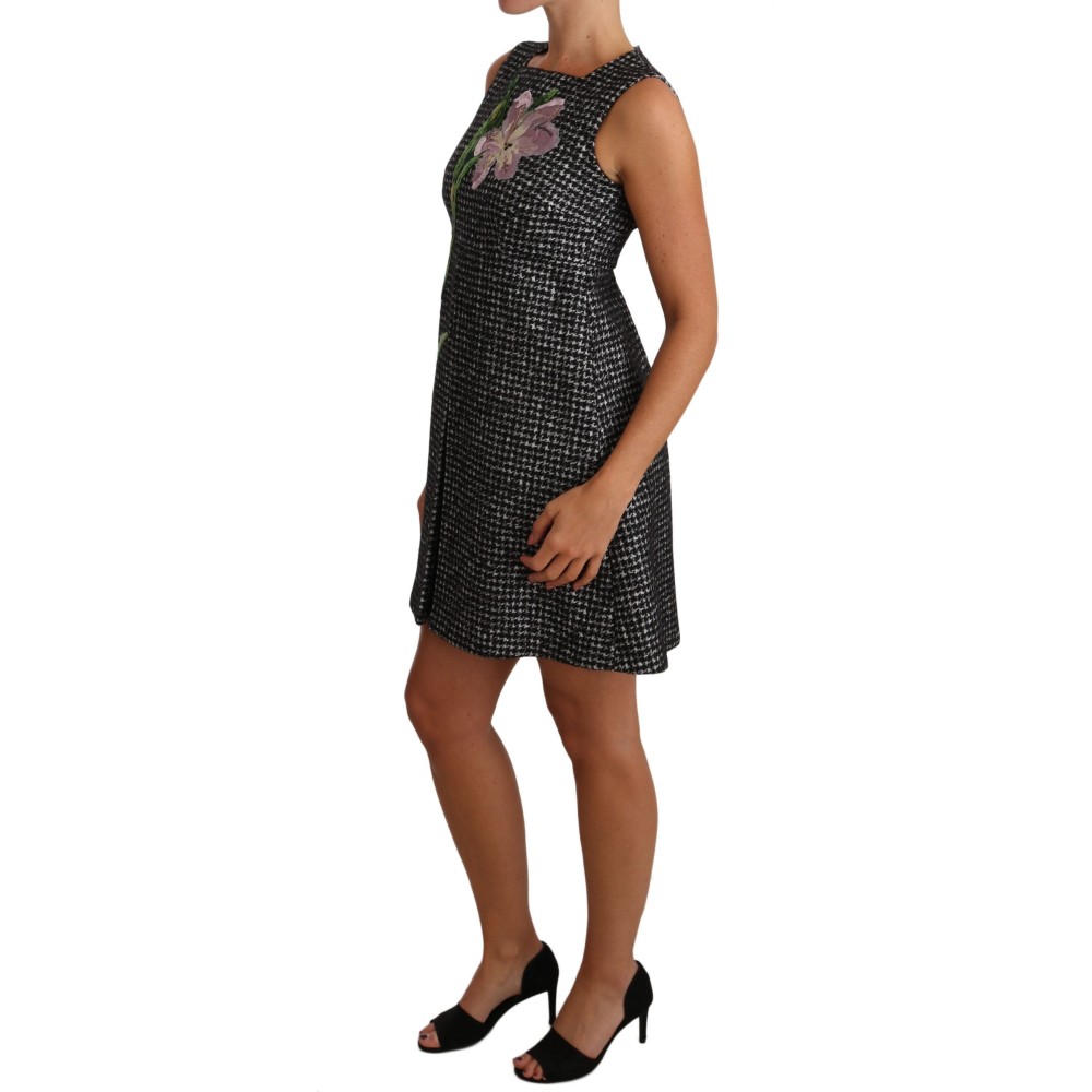 Dolce & Gabbana Shiftkleid mit Hahnentrittmuster und Blumenapplikationen