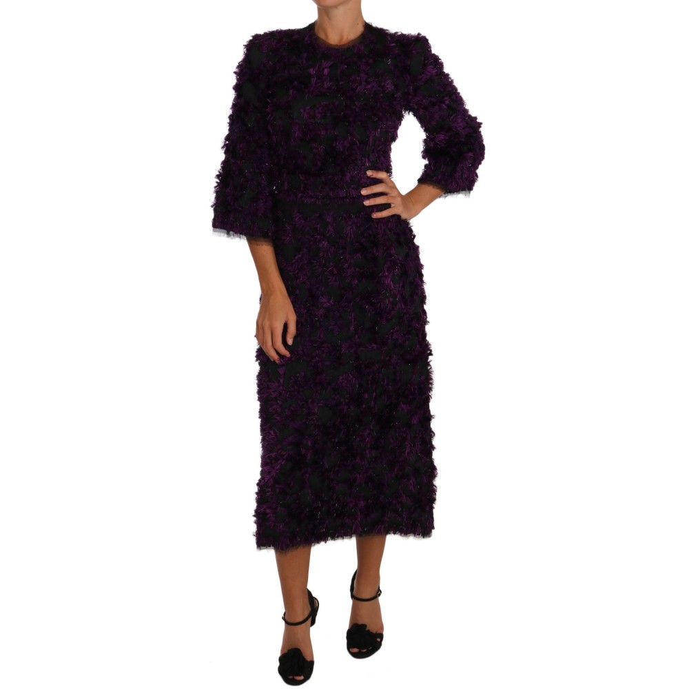 Dolce & Gabbana Elegantes Fransen-Etuikleid in Lila & Schwarz