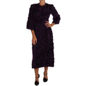 Dolce & Gabbana Elegantes Fransen-Etuikleid in Lila & Schwarz