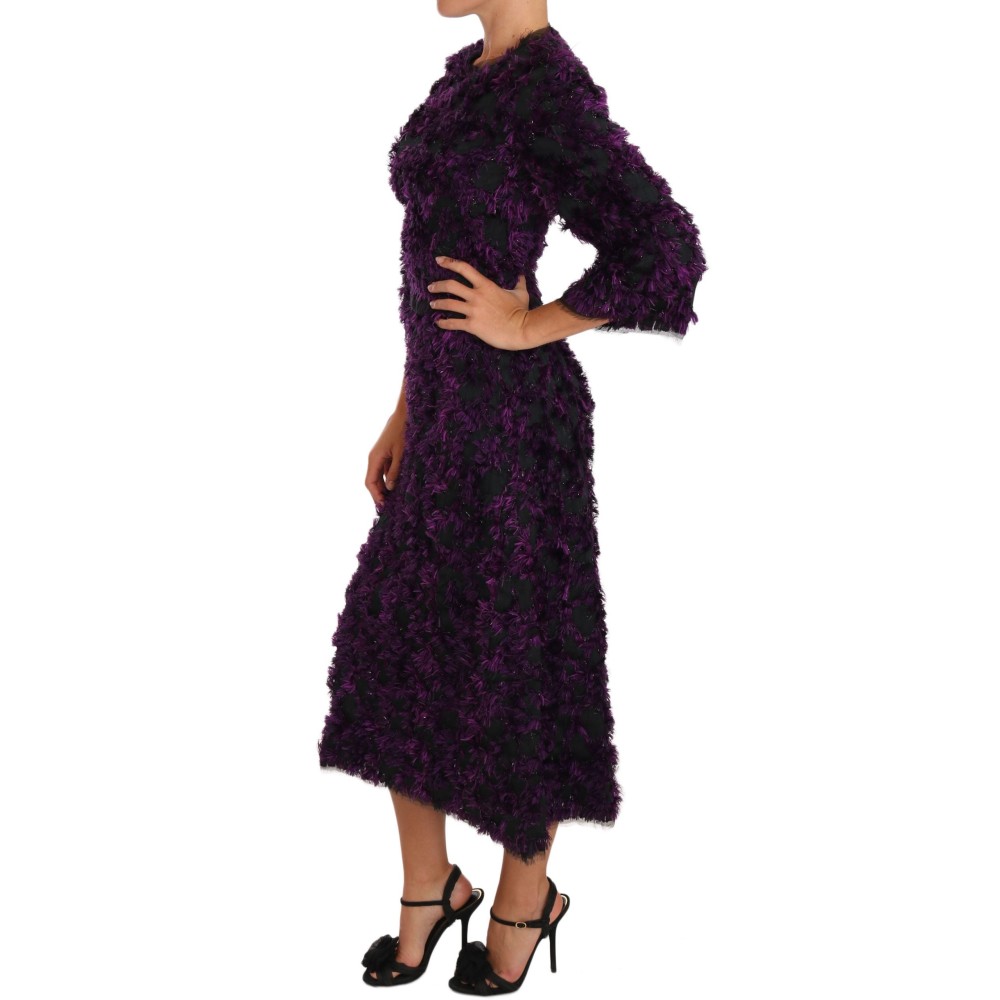 Dolce & Gabbana Elegantes Fransen-Etuikleid in Lila & Schwarz