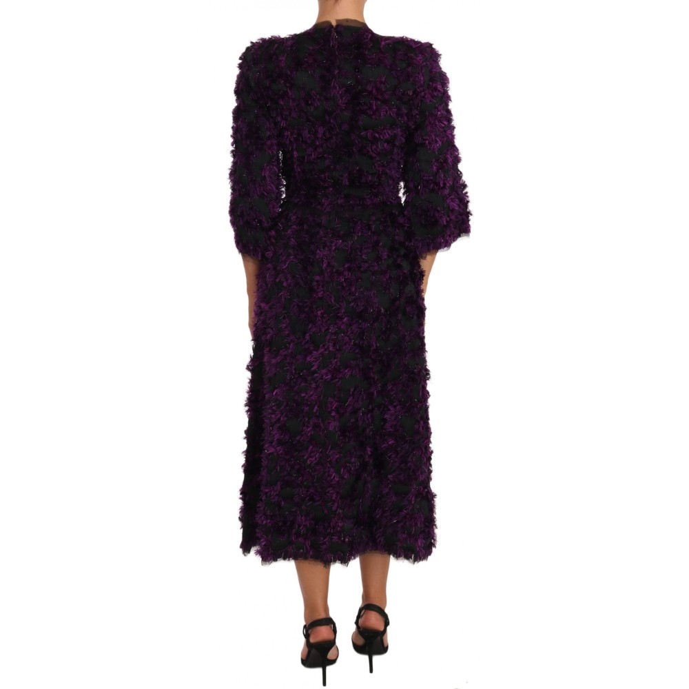 Dolce & Gabbana Elegantes Fransen-Etuikleid in Lila & Schwarz
